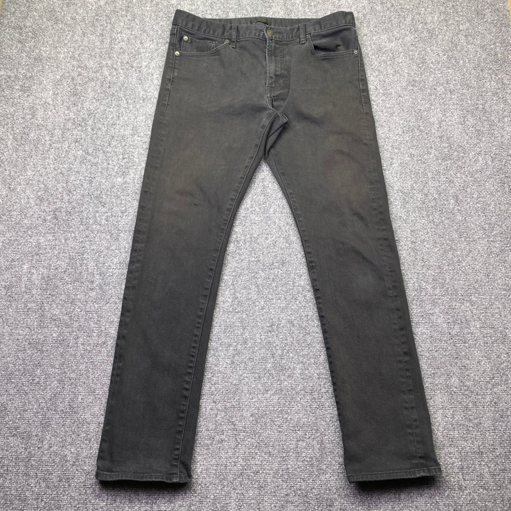 Uniqlo Jeans Mens Sz 34 Washed Black Slim Fit Denim Pants Grunge Preppy